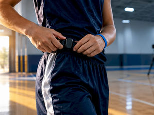 Athlete attaching wearable sensor before game