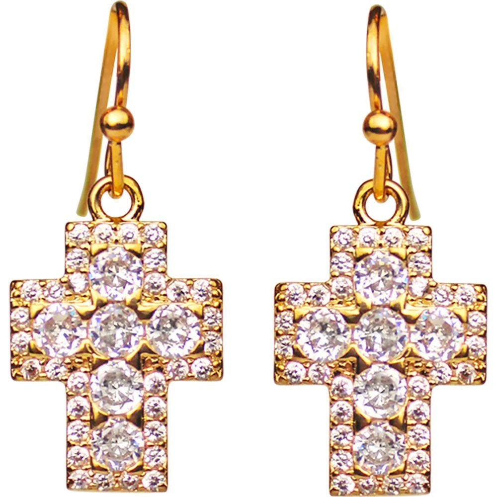 KIRKS FOLLY Crystal Ice Cross French Wire Earrings goldtone