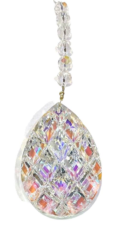Kirks Folly Teardrop Crystal Window Pane Christmas Shimmer Ornament 14" Gold