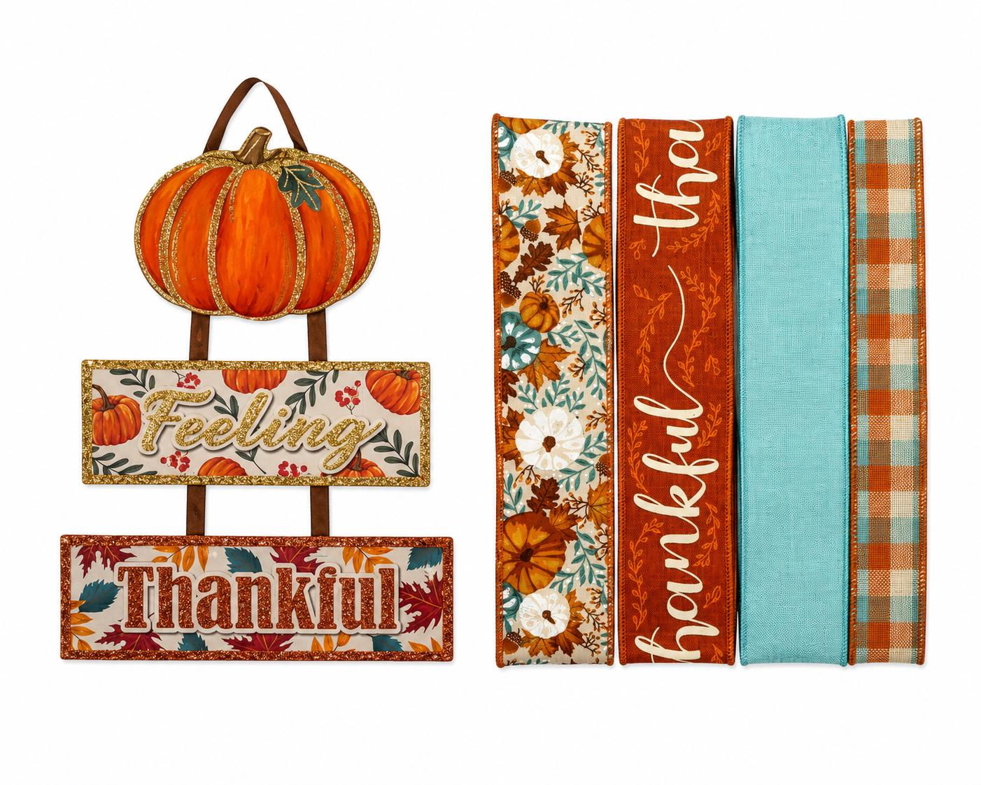 Blue Pumpkin Feeling Thankful Wreath | Wreath Making Kit | Pumpkin & Fall