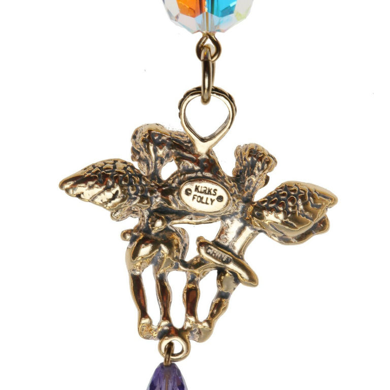 Thumbnail: KIRKS FOLLY Cherub Angels Necklace - lavender crystal drop - goldtone
