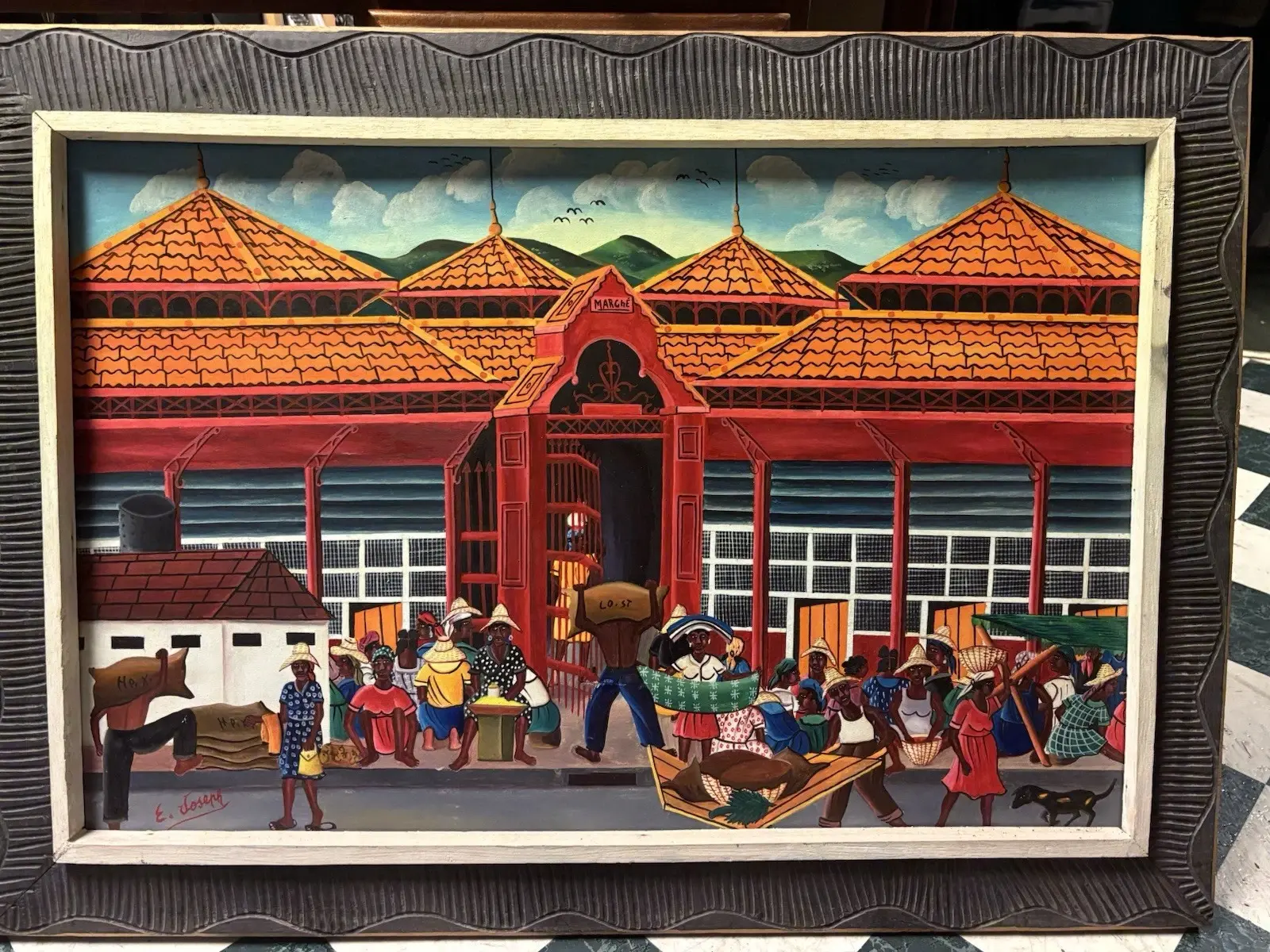 Haiti E. Joseph Food Market Oil Painting