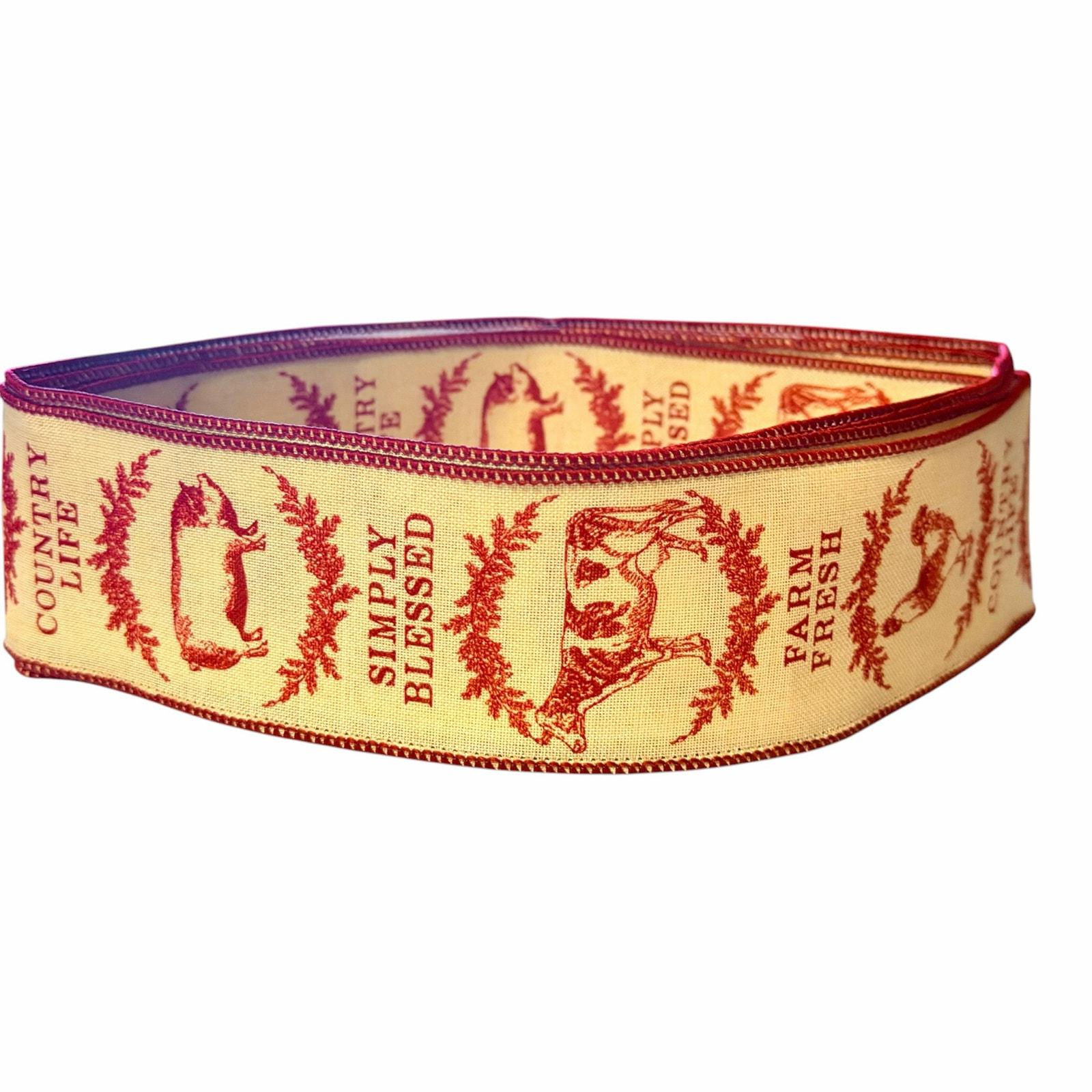 Farmhouse Animal Wired Ribbon 2.5 Inch, Country Life Ribbon, Cow Pig Chicken