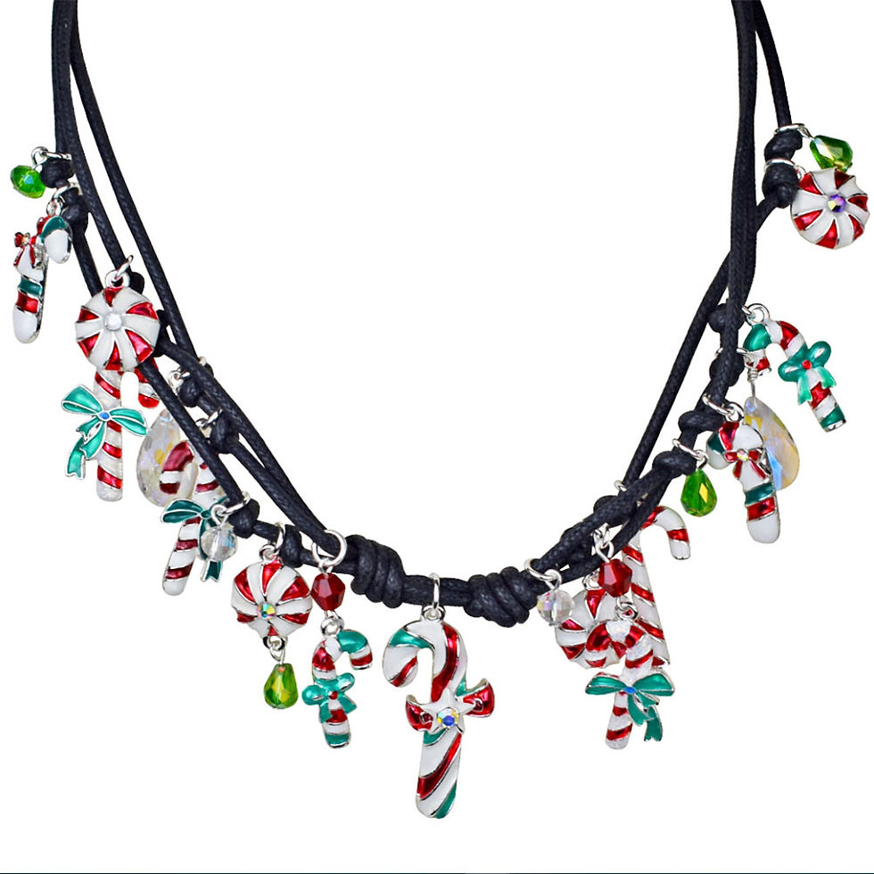 Thumbnail: Kirks Folly Christmas Candy Cane Confection Cord Necklace silvertone
