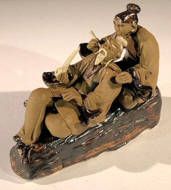 Miniature Ceramic Figurine Mud Man & Women on L...
