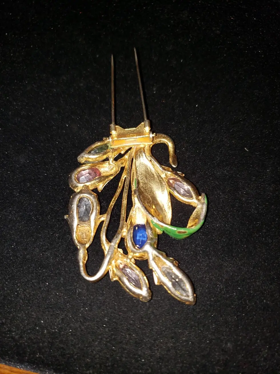 Thumbnail: Vintage 1940s Floral Fur Clip Green Black