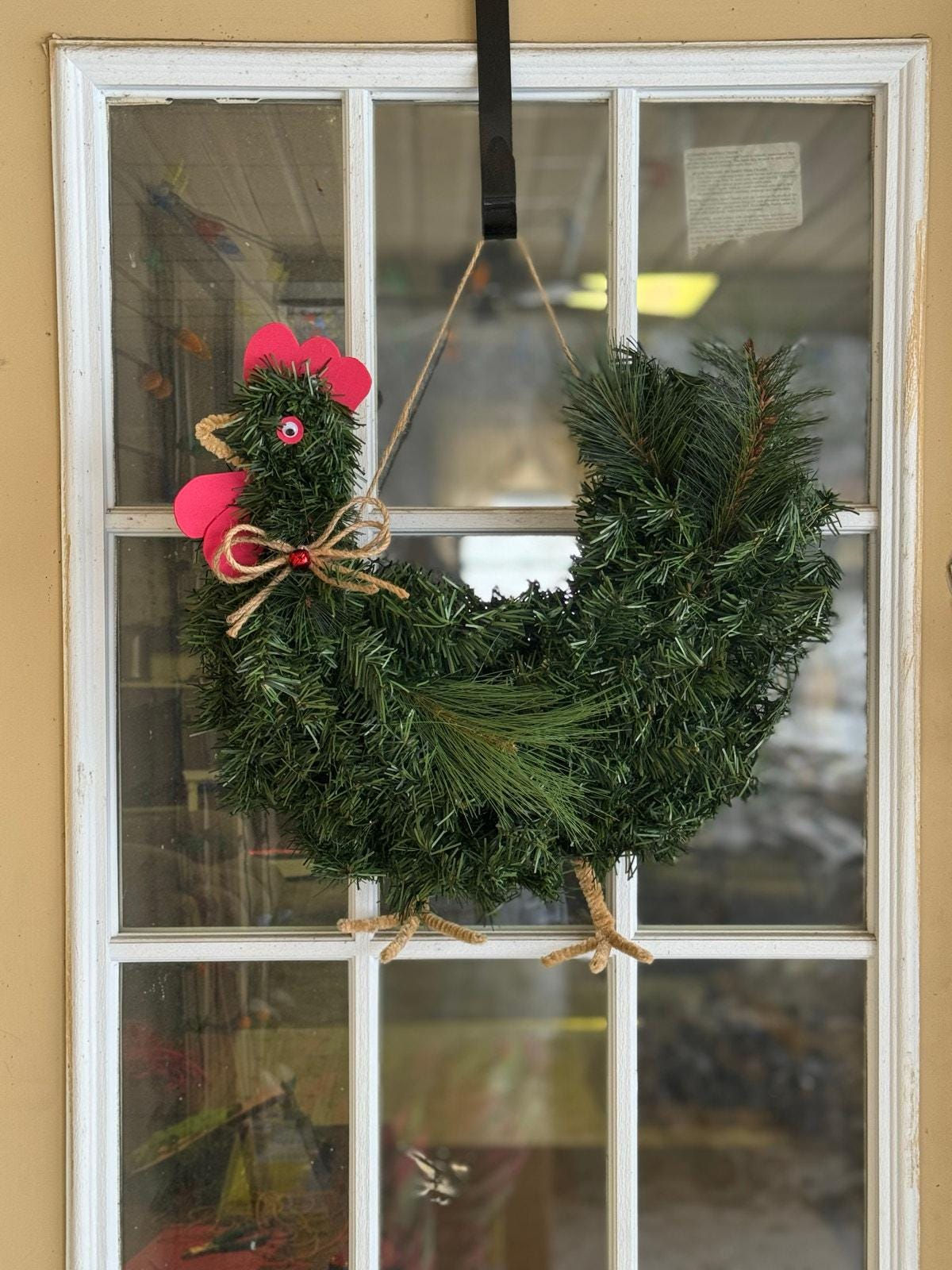 Pine Chicken Wreath, Handmade Rooster Wreath, Country Winter Home Decoration,