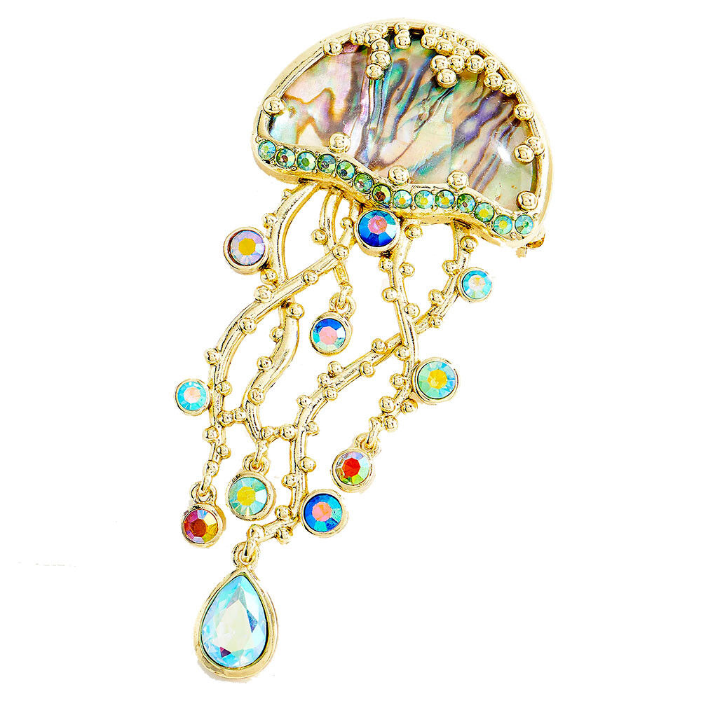 KIRKS FOLLY Fantasia Abalone Jellyfish Pin / Pendant goldtone
