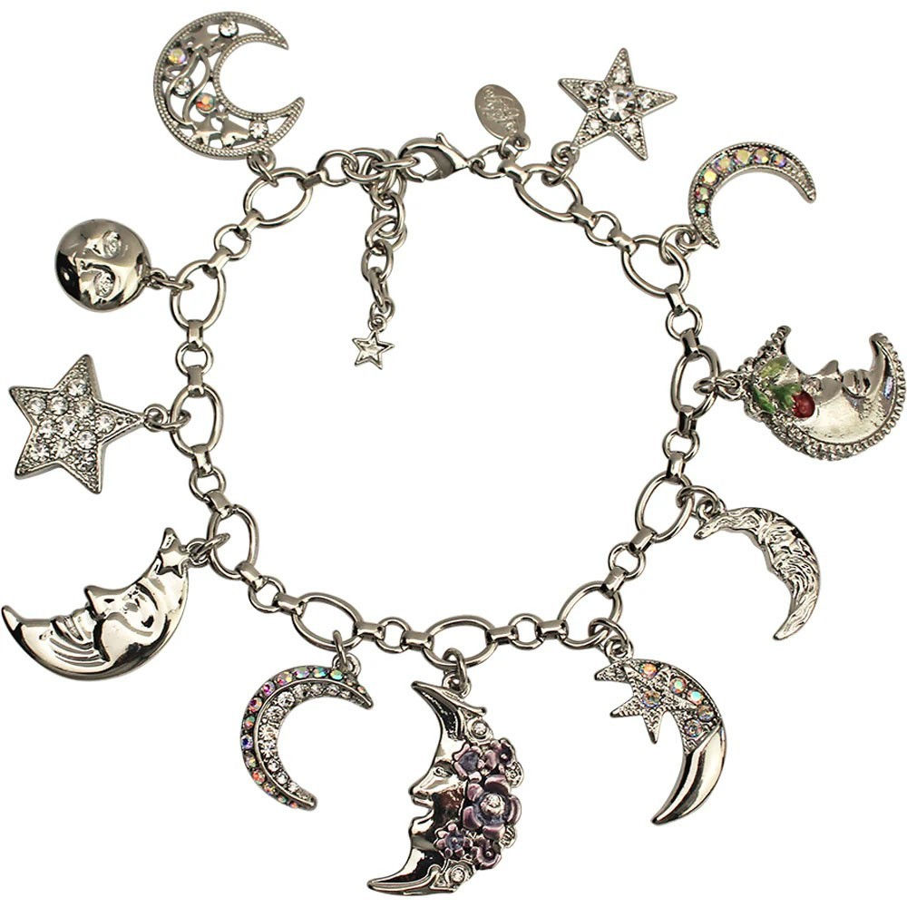 KIRKS FOLLY MOON SHADOW CHARM BRACELET antique silvertone