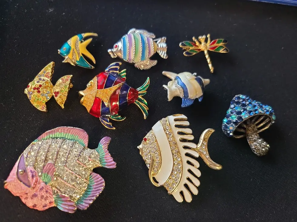 Thumbnail: Lot 9 Vtg Fish Motif Costume Jewelry Pins