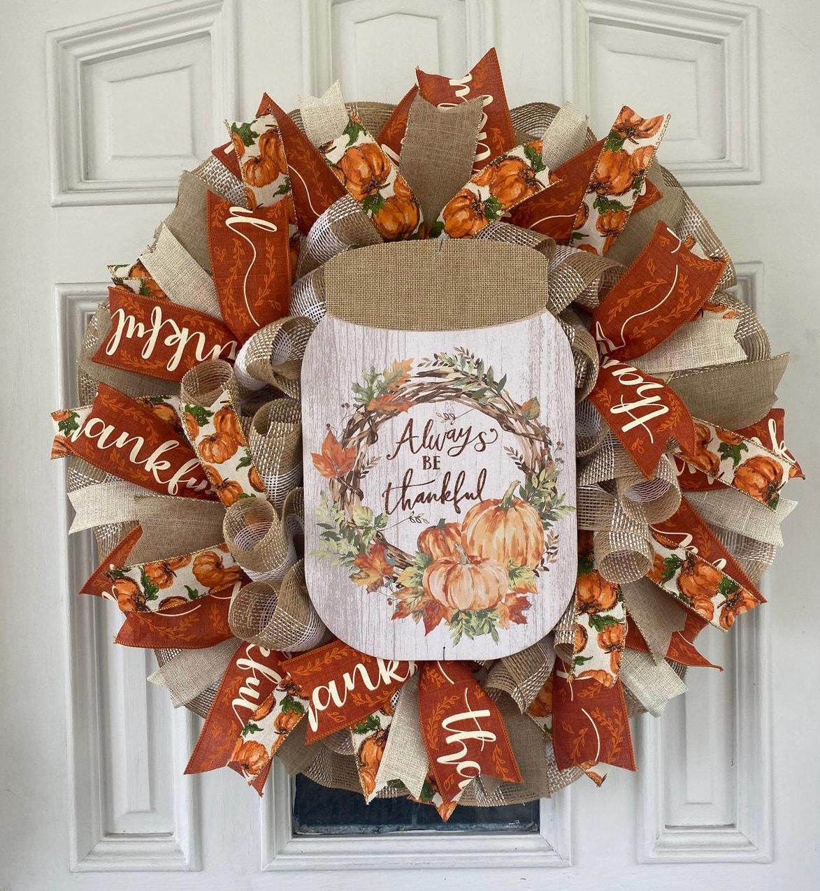Always Be Thankful Wreath | Pumpkin Fall Wreath | Thanksgiving Front Door Decor