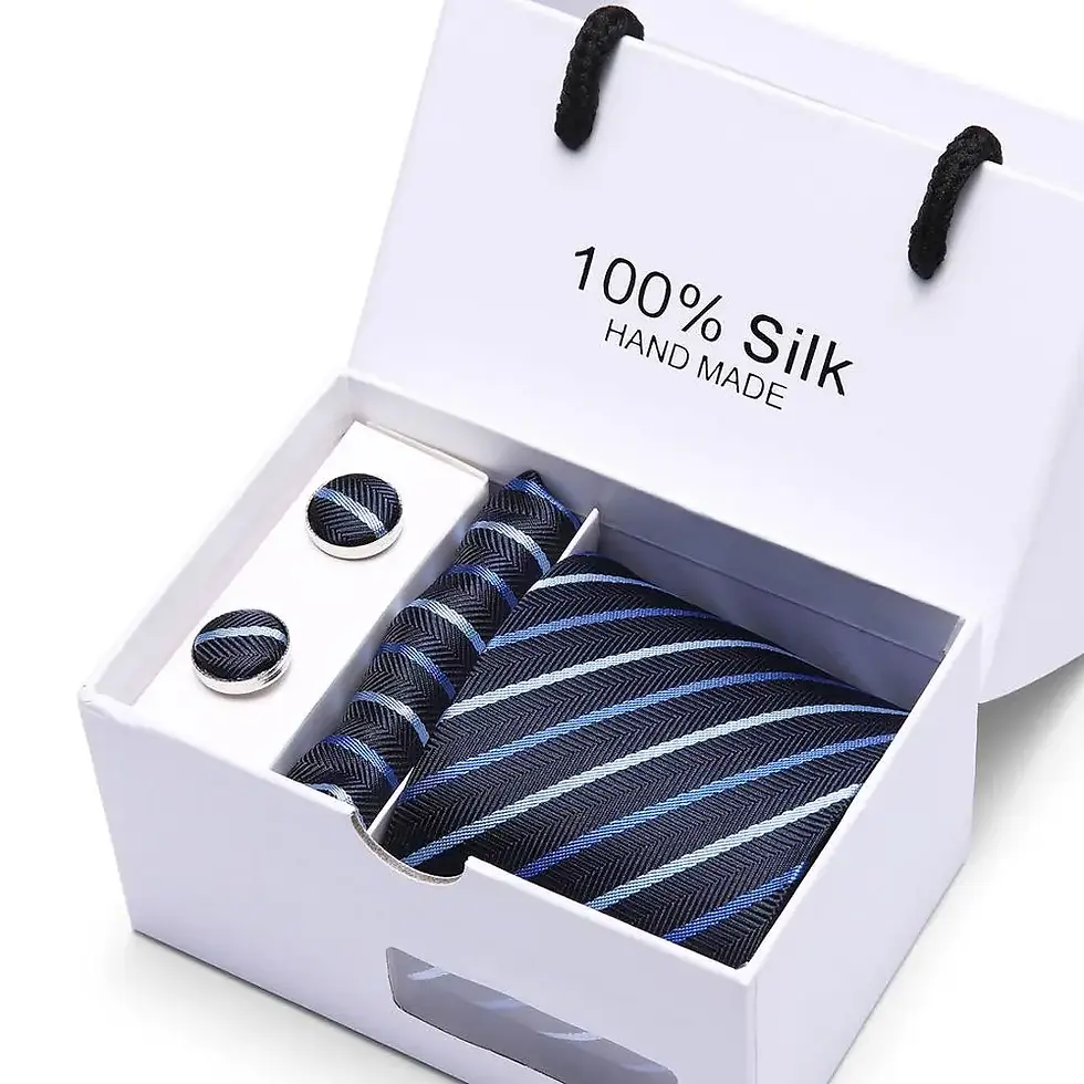 Thumbnail: 2023 100% Silk Jacquard Necktie White Geometric Tie Hanky Cufflink Set Ties for