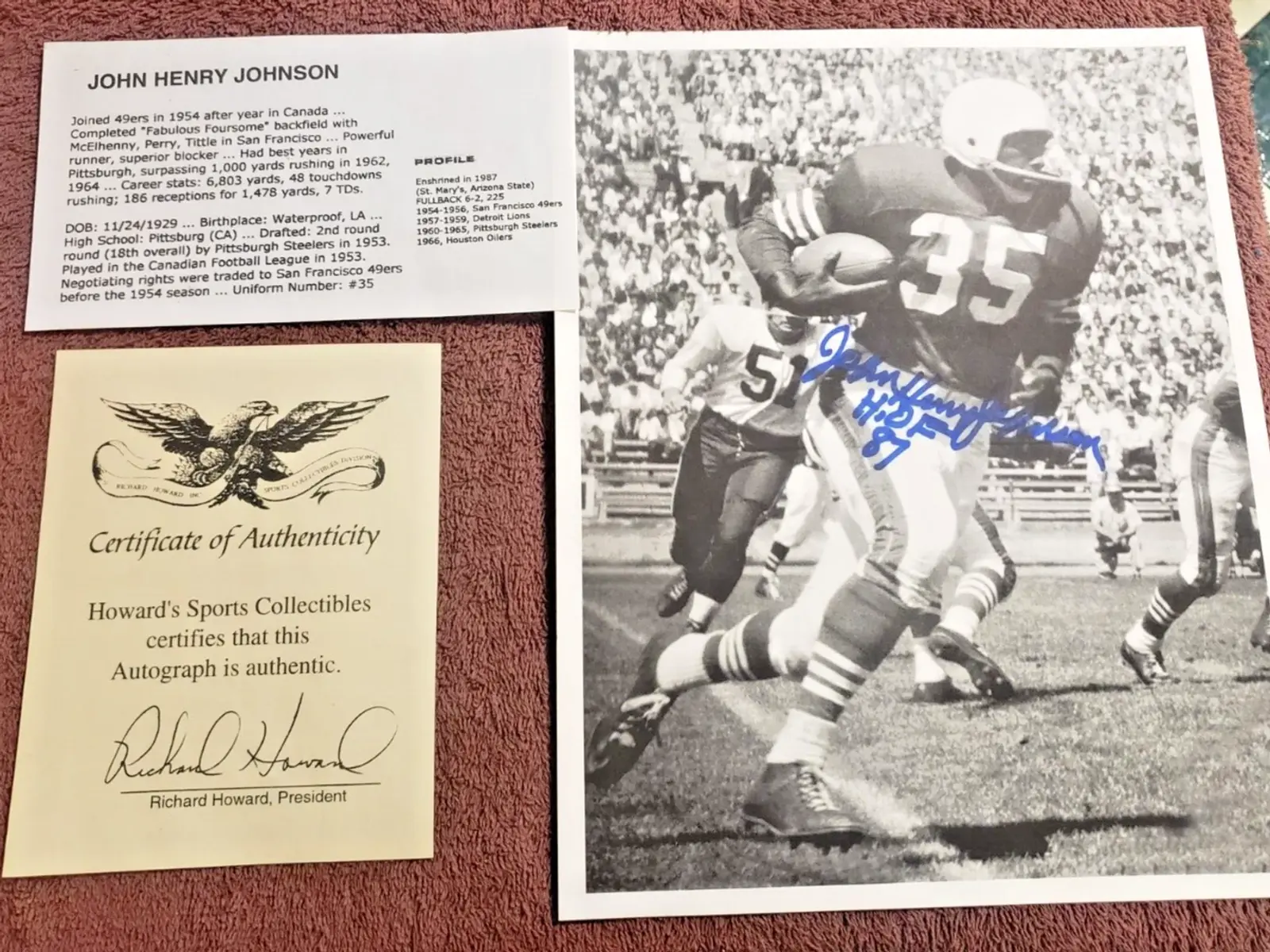John Henry Johnson Signed 49ers HOF Photo