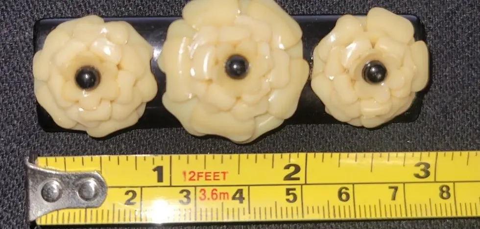 Thumbnail: 1940s Celluloid Florals Brooch Pin Black