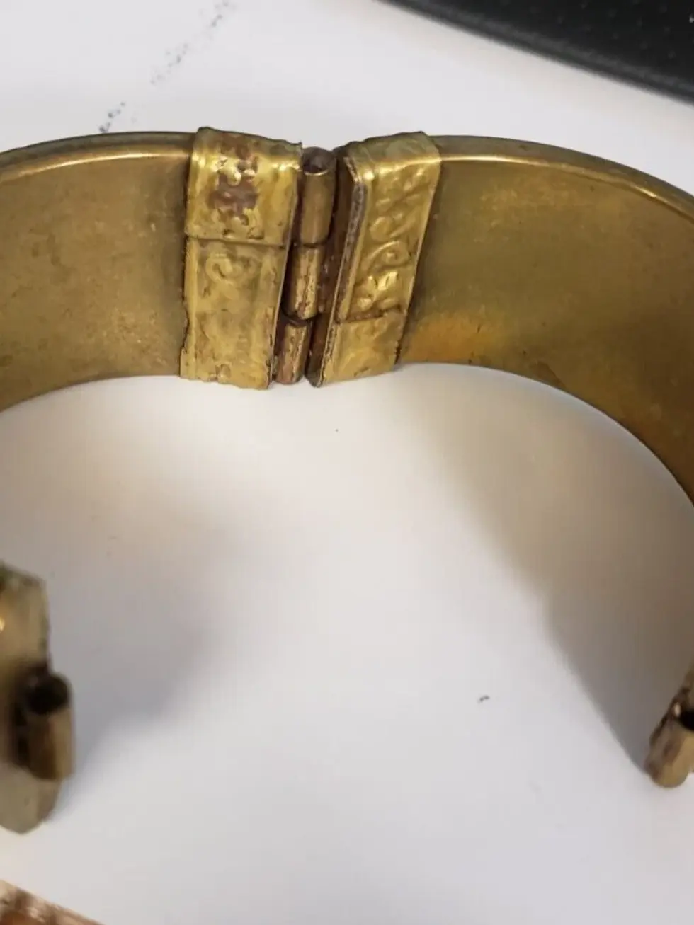 Thumbnail: Vintage Brass & Mixed Inlay Bangle Bracelet