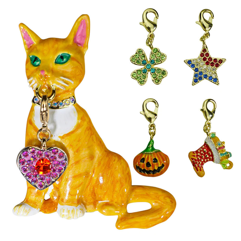 KIRKS FOLLY Heidi Holiday Cat Pin Pendant w/ 5 Charms goldtone