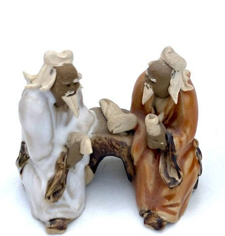 Ceramic Figurine Two Men Sitting On A Bench