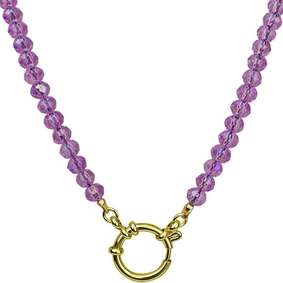 Thumbnail: Kirks Folly Crystalized 6mm Beaded Sailor Clasp 18" Charm Necklace gt violet