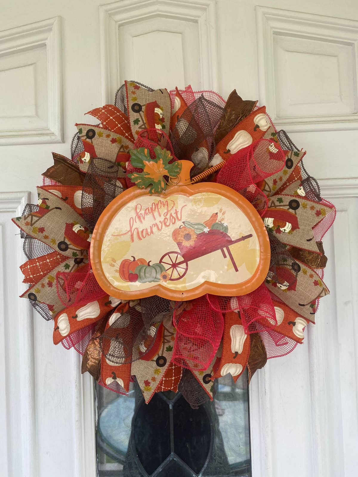 Mini Happy Harvest Wreath | Pumpkin Fall Door Wreath | Autumn Harvest Decor |