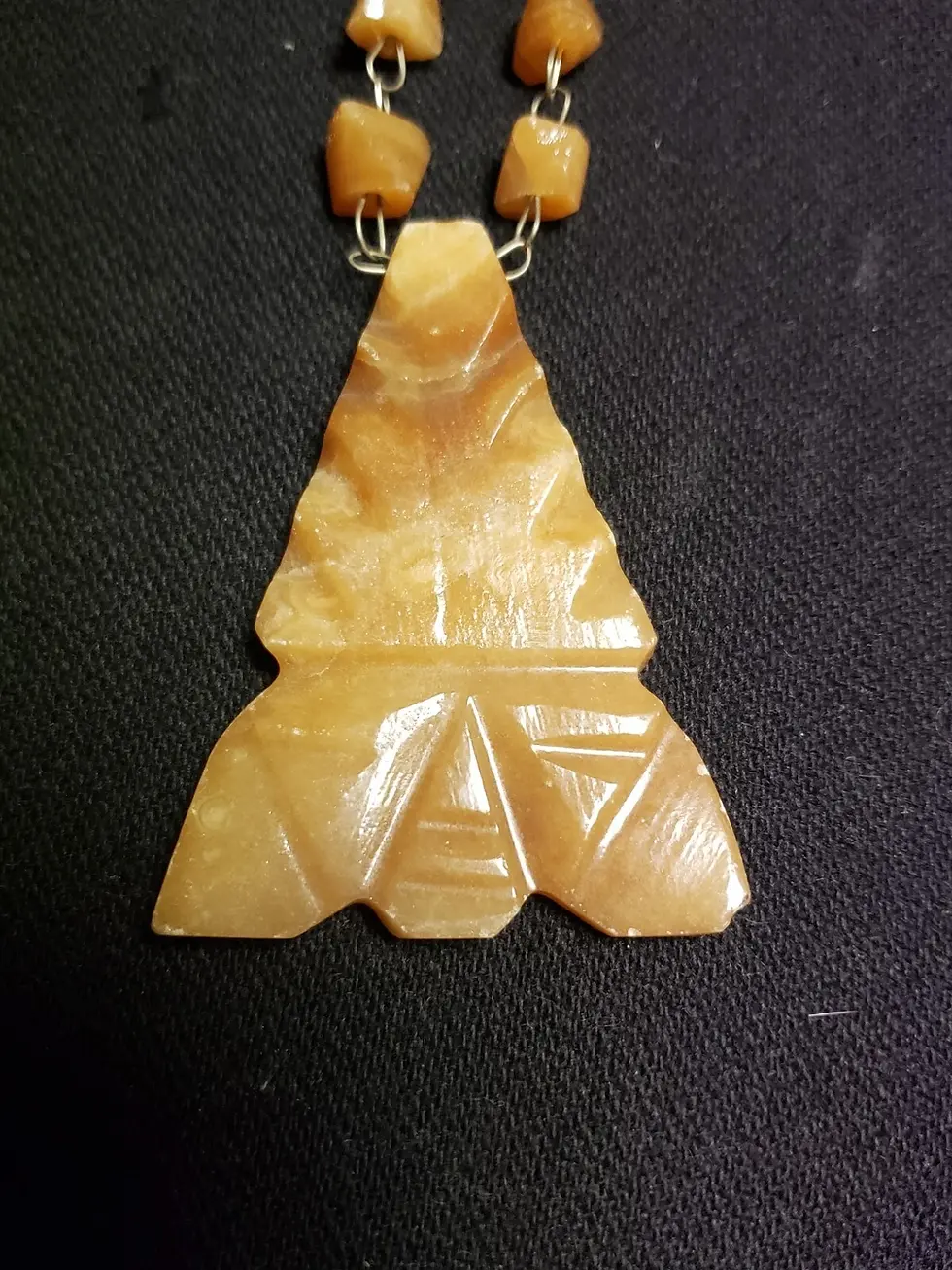 Thumbnail: Vintage Aztec Carved Marble Bead Necklace