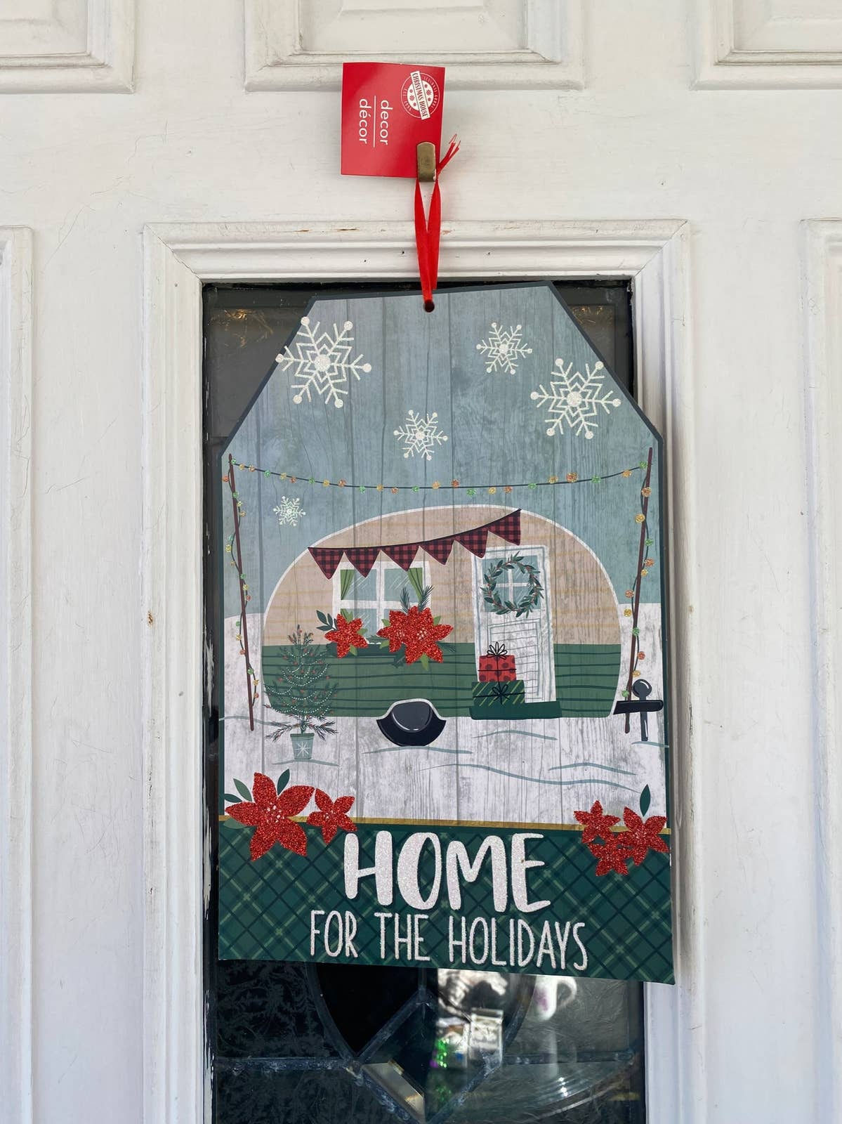Christmas Camper Sign, 13" Poinsettia Home for the Holidays Camper Gift Tag