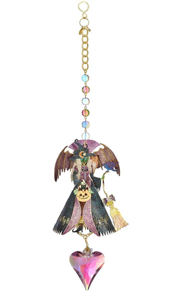 Thumbnail: Kirks Folly Divine Diva Witch & Lavender Aphrodite Heart Ornament goldtone