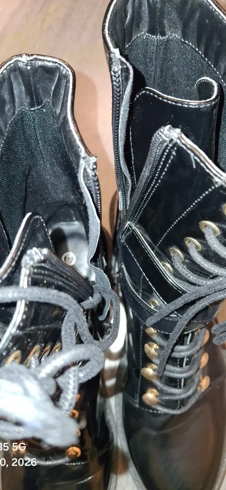 Thumbnail: Women’s size 8.5 Calf High black Faux leather lace goth emo punk