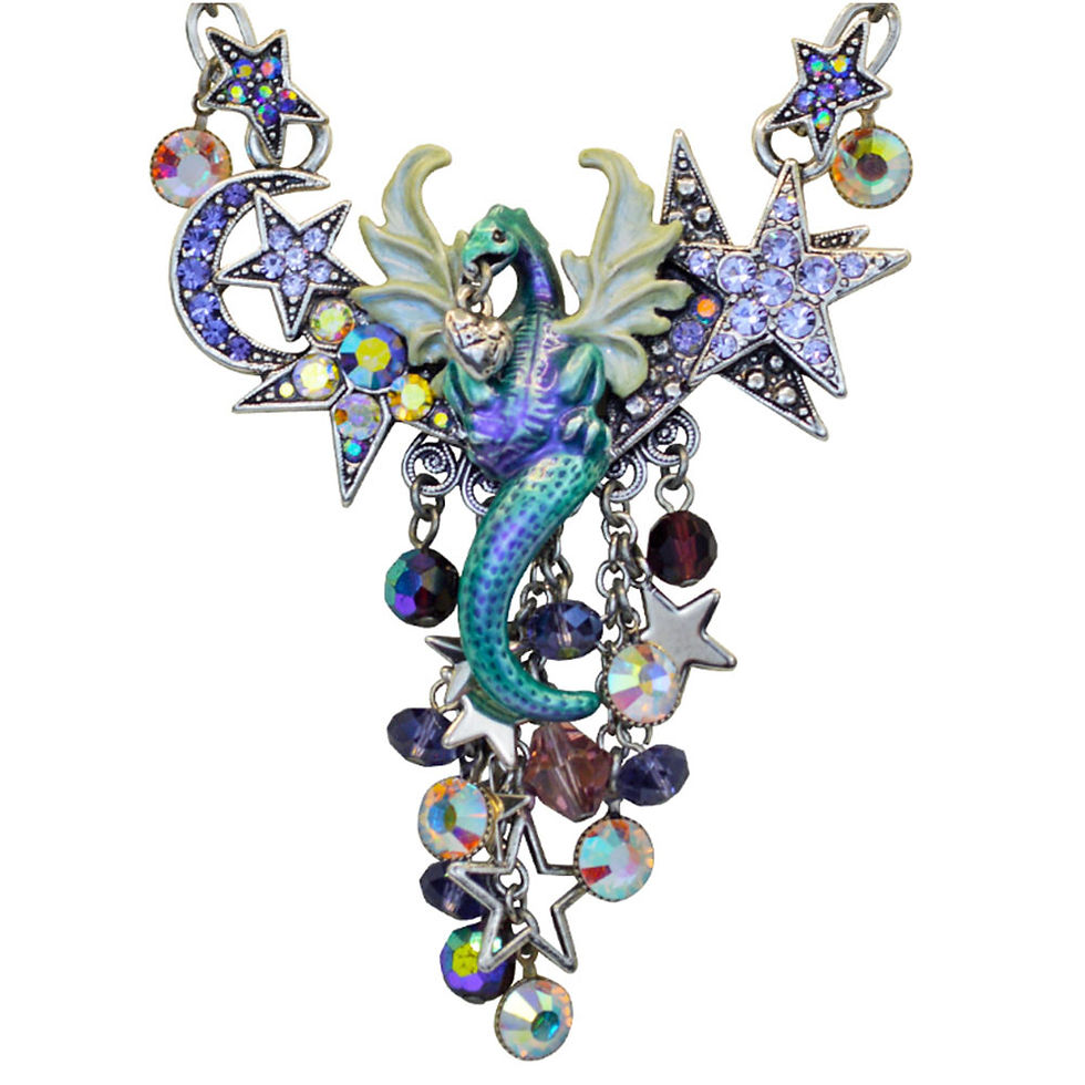 Thumbnail: Kirks Folly DRACO DRAGON HEART FANTASY BEADED NECKLACE silvertone