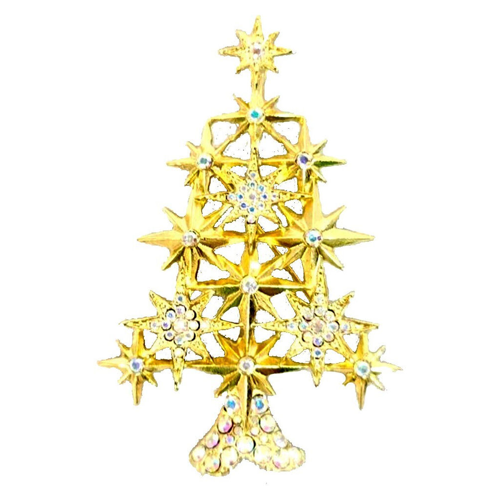 Thumbnail: KIRKS FOLLY Crystal Star Christmas Tree Pin Pendant (Goldtone)