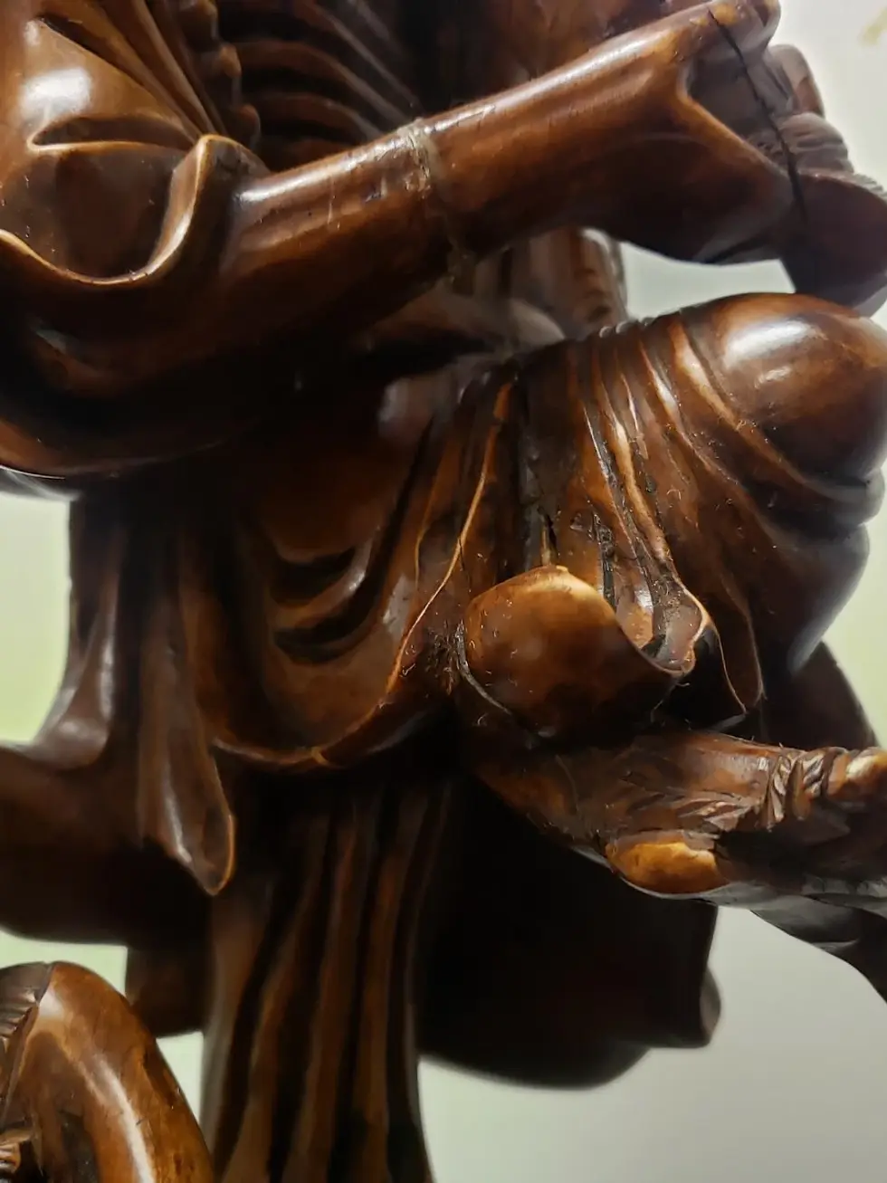 Thumbnail: Chinese Wood Carved Man & Boy Fish Statue