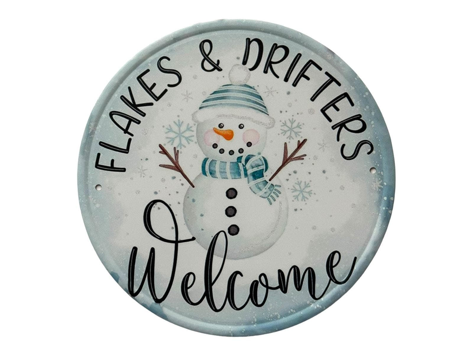 Flakes & Drifters Welcome Snowman Sign - Winter Farmhouse Decor for Front Door,