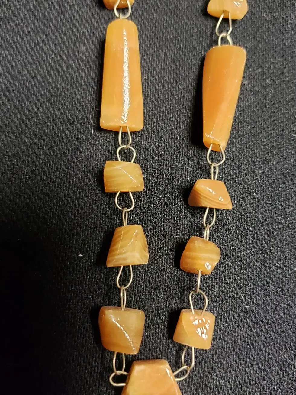 Thumbnail: Vintage Aztec Carved Marble Bead Necklace