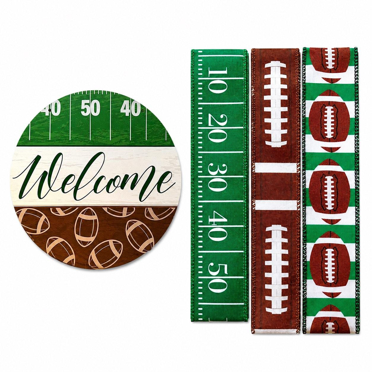 Football Wreath Kit, Football Welcome Sign and Ribbon Bundle, DIY Football