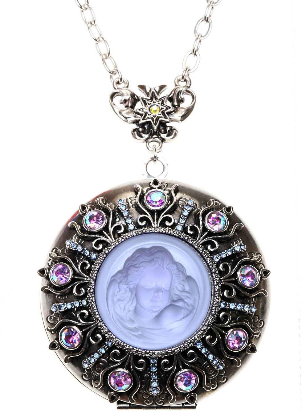 Thumbnail: Kirks Folly Glass Dream Angel Touch the Heavens Locket Necklace silvertone