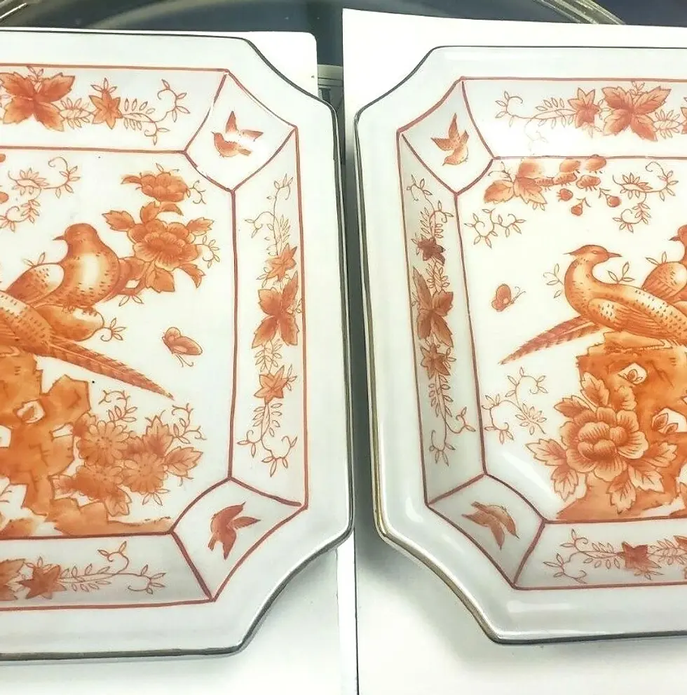 Thumbnail: 2 Vtg Hand Painted Chinese Bird Plates
