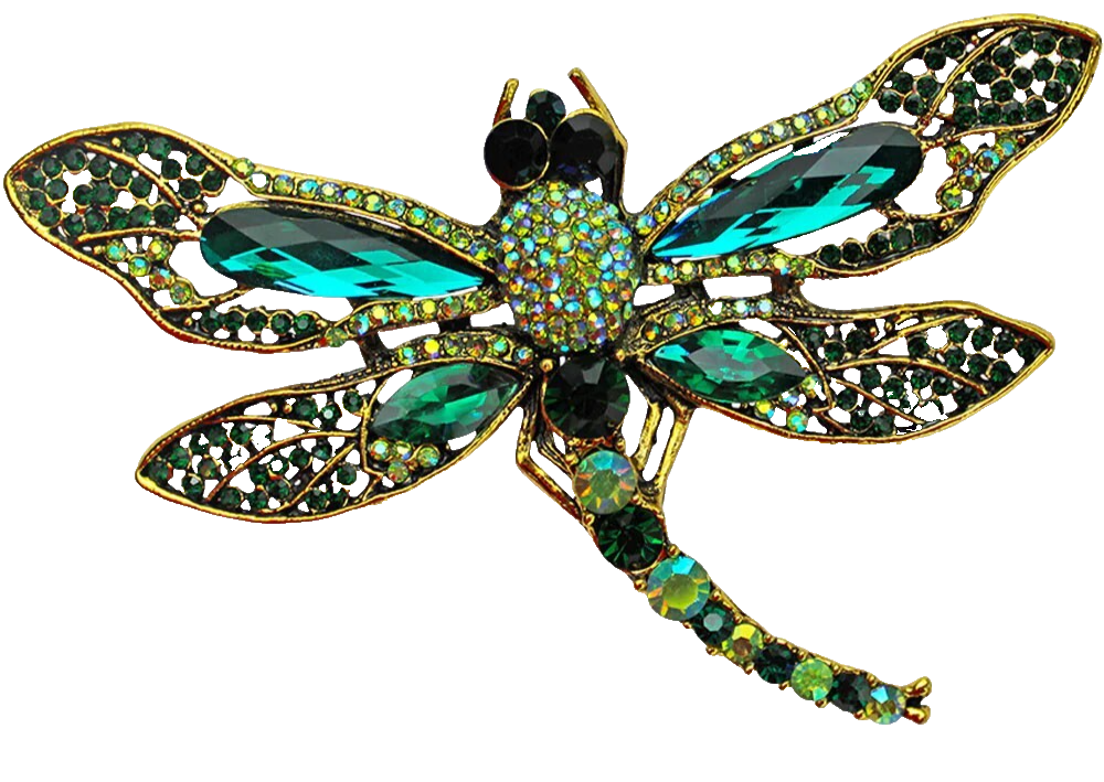 KIRKS FOLLY Sparkling Dragonfly Destiny Pin 4-1/2" x 3" goldtone/green