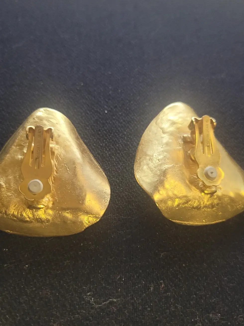 Thumbnail: Norma Jean Gold Tone White Cabochon Earrings