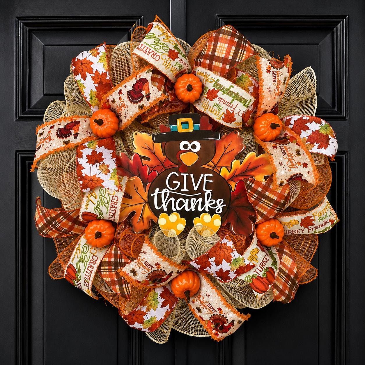Thanksgiving Wreath, Give Thanks Turkey Wreath, Fall Front Door Wreath, Harvest