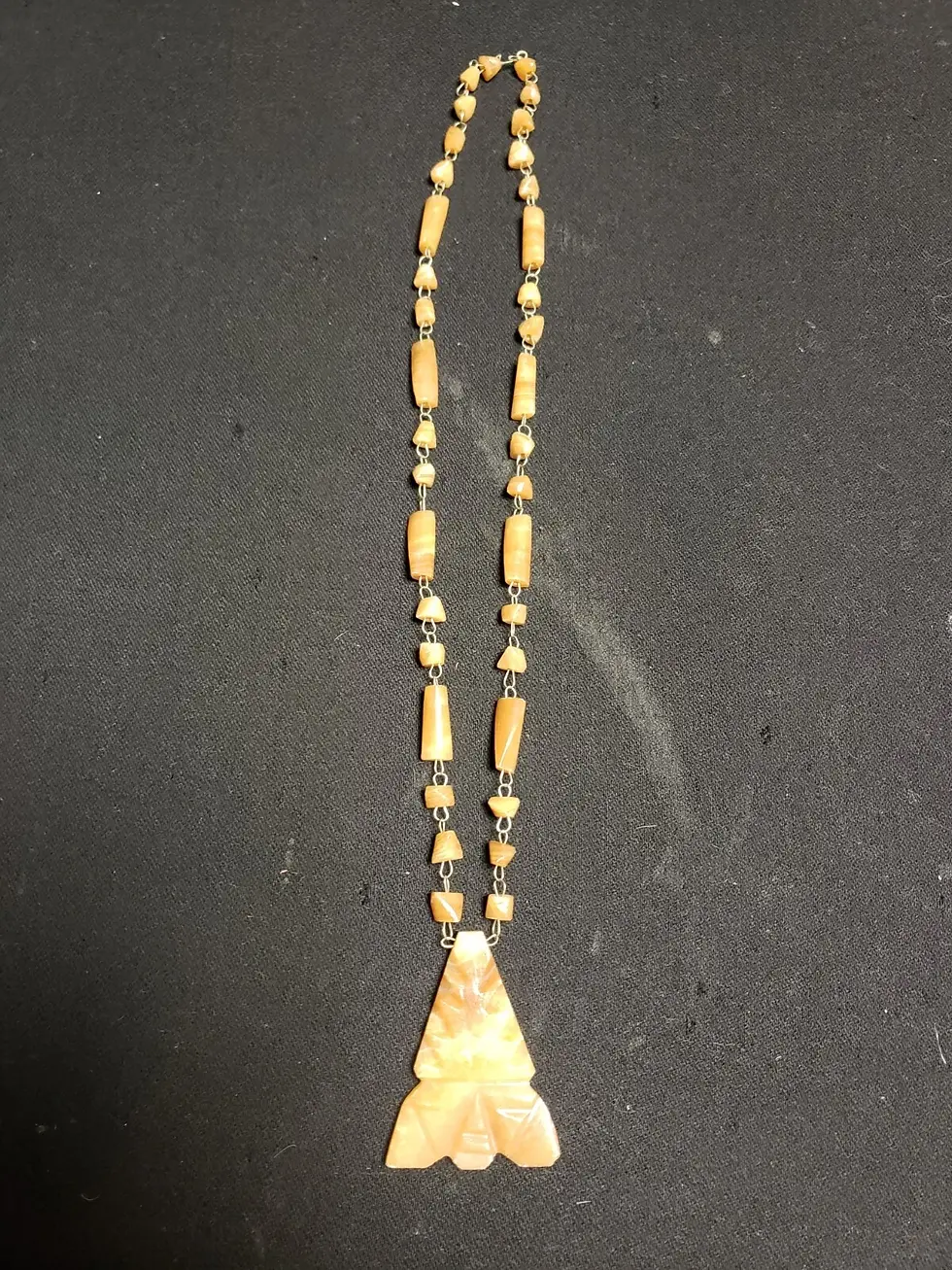 Thumbnail: Vintage Aztec Carved Marble Bead Necklace