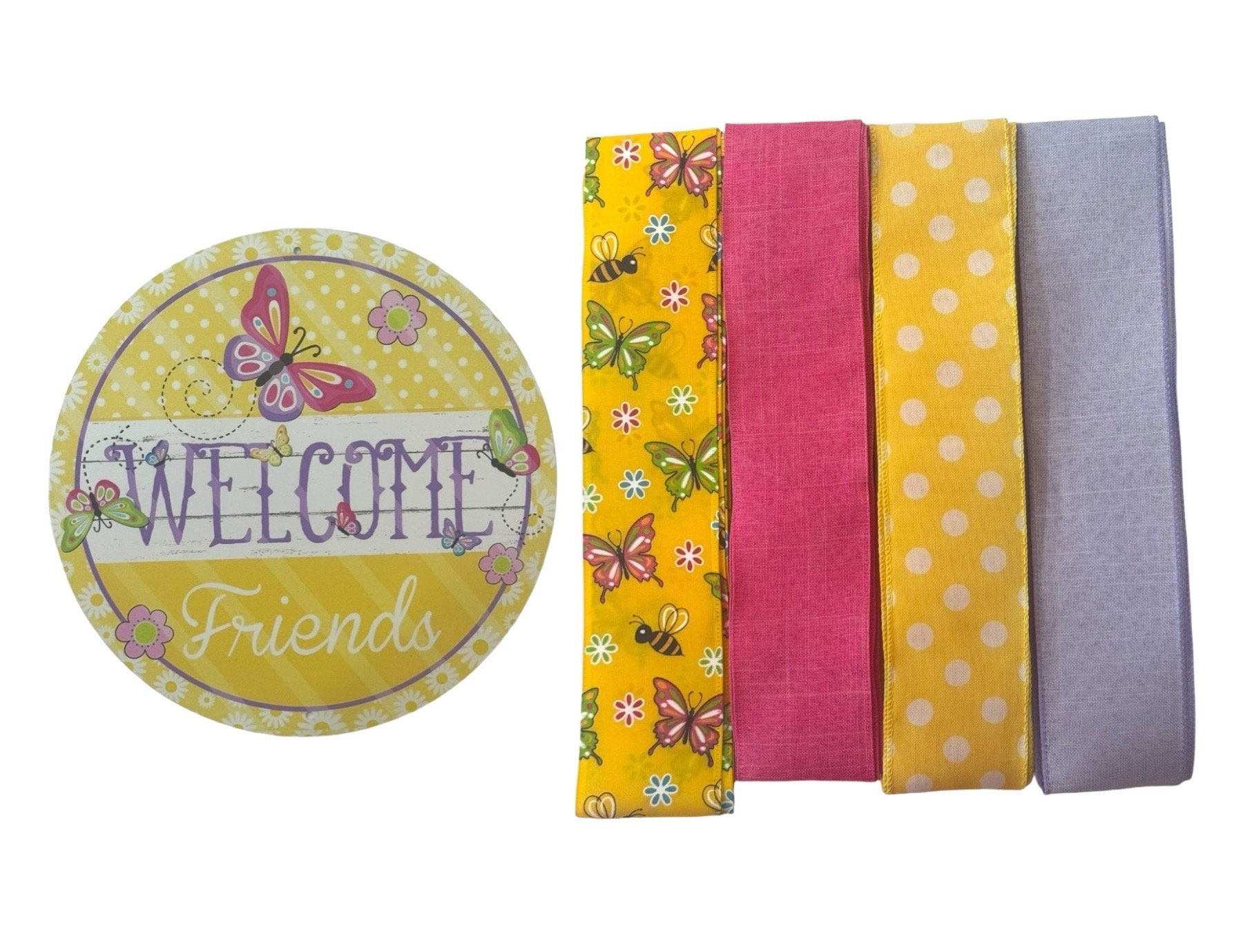Butterfly Wreath Kit Welcome Friends Sign, Spring Summer Wreath Kit, Yellow