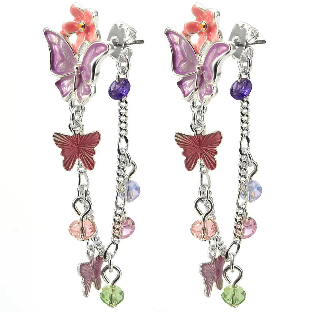 Kirks Folly Fantasia Butterfly Back to Front Pierced Earrings silvertone