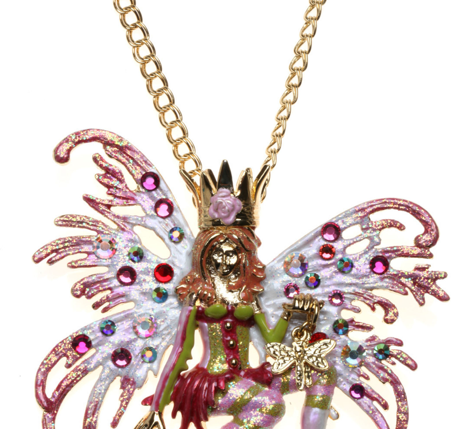 KIRKS FOLLY AVALON PINK MIST FAIRY PIN /PENDANT / NECKLACE goldtone