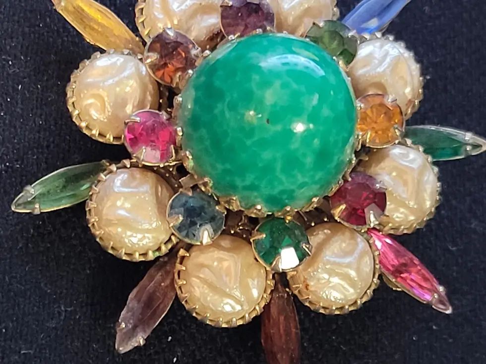 Thumbnail: Judy Lee Domed Jewel Tone Rhinestone Brooch