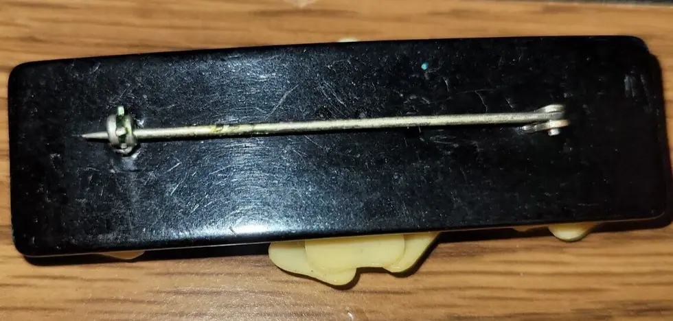 Thumbnail: 1940s Celluloid Florals Brooch Pin Black