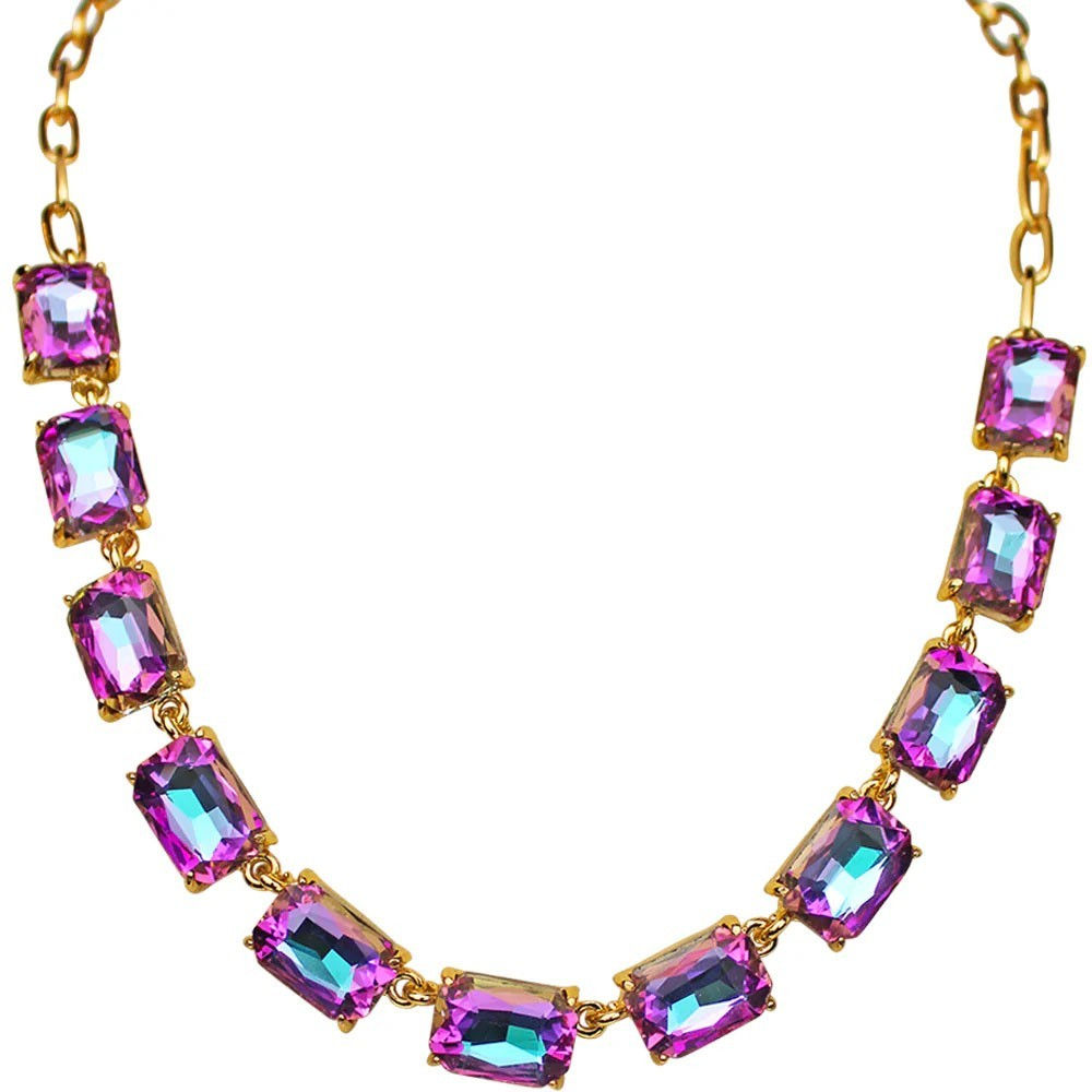 Kirks Folly Mystic Lavender Pink Emerald Cut Neckace goldtone