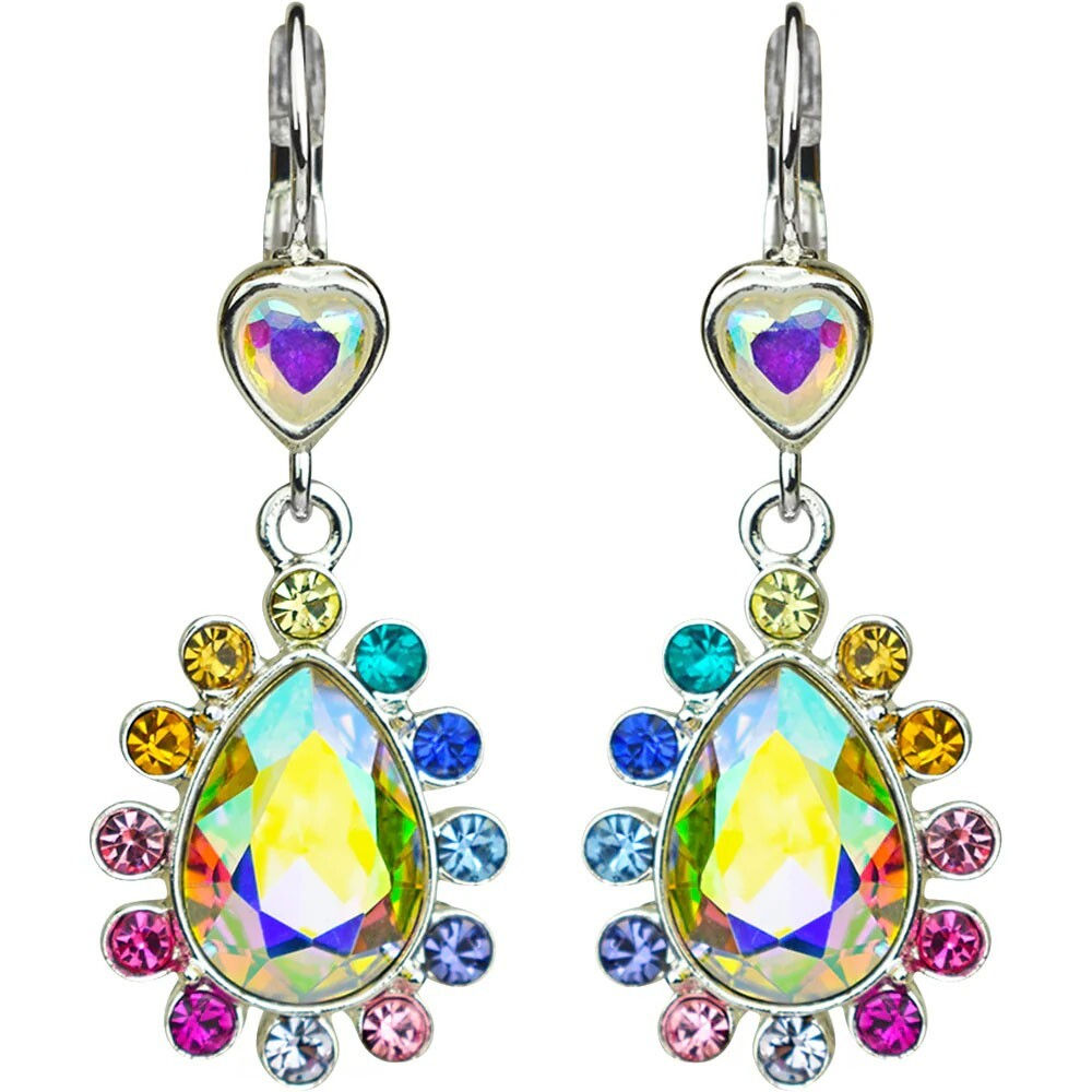 Kirks Folly Rainbow Bridge Forever Loved Teardrop Leverback Earrings silvertone