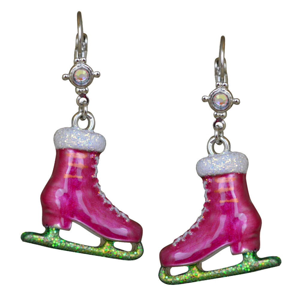 Kirks Folly Christmas Winter Wonderland Ice Skates Leverback Earrings silvertone