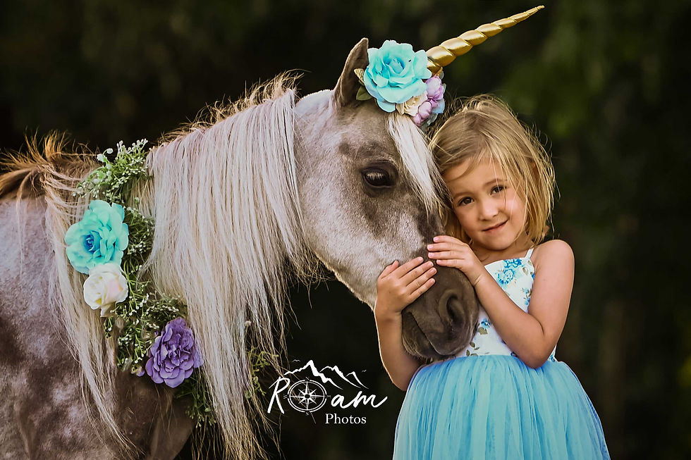 Little girl hugging a pony unicorn