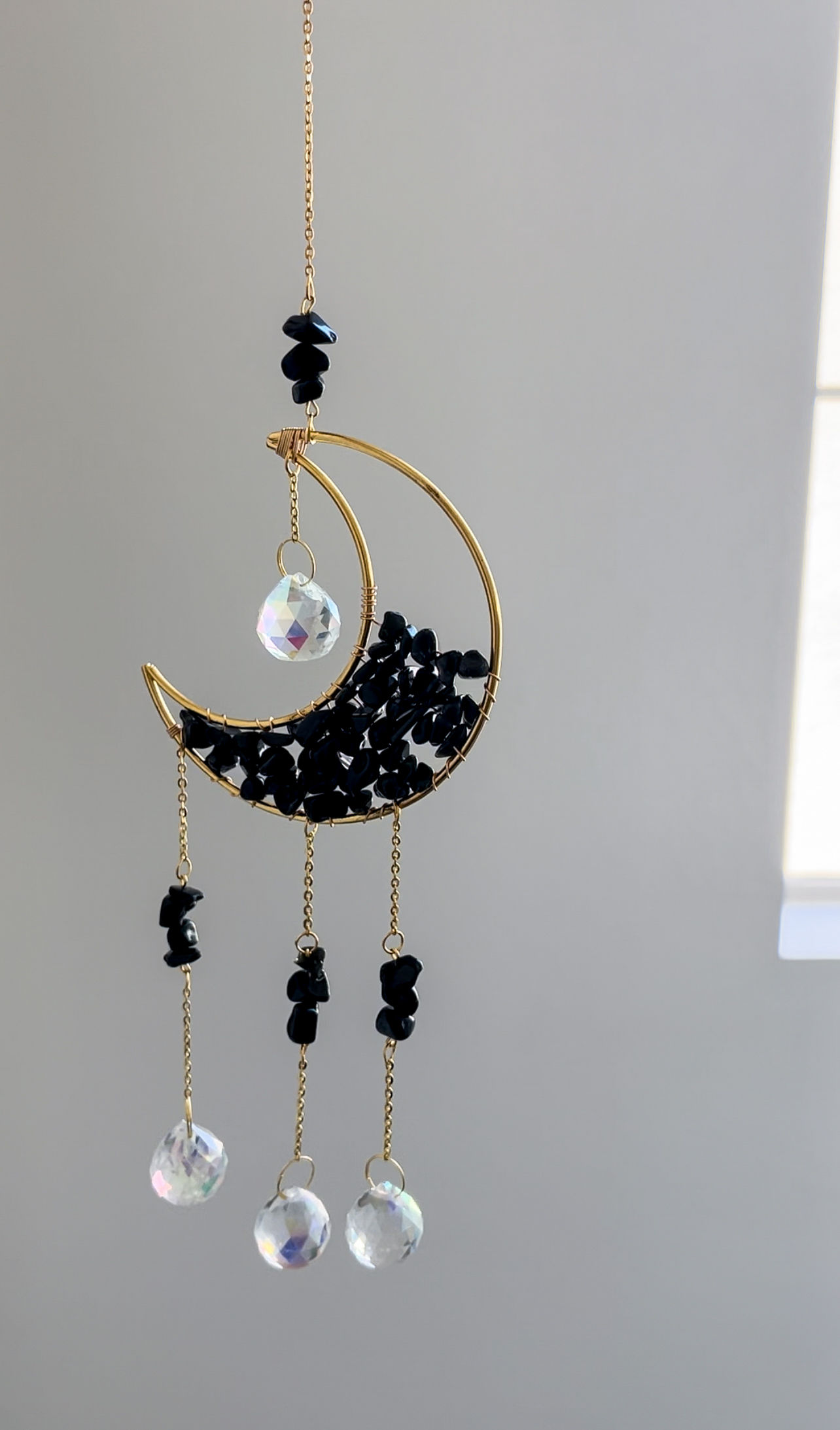 Obsidian Crescent Moon Suncatcher