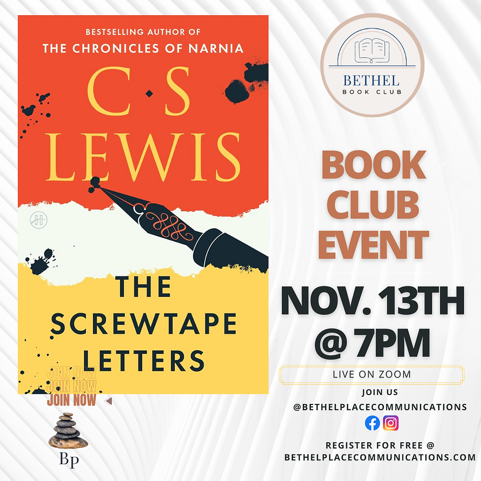 Bethel Book Club Night Nov. 13th 2025- The Screwtape Letters